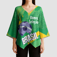 Custom Brazil Football Kimono Sleeve Blouse Vamos Selecao Brushes Style - Wonder Print Shop