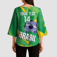 Custom Brazil Football Kimono Sleeve Blouse Vamos Selecao Brushes Style - Wonder Print Shop