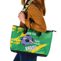 Custom Brazil Football Leather Tote Bag Vamos Selecao Brushes Style - Wonder Print Shop