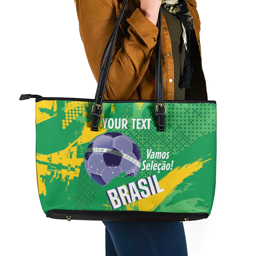 Custom Brazil Football Leather Tote Bag Vamos Selecao Brushes Style - Wonder Print Shop