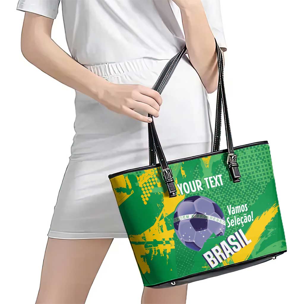 Custom Brazil Football Leather Tote Bag Vamos Selecao Brushes Style - Wonder Print Shop