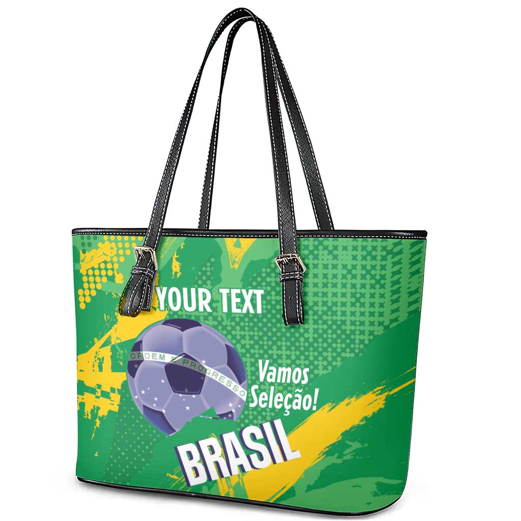 Custom Brazil Football Leather Tote Bag Vamos Selecao Brushes Style - Wonder Print Shop