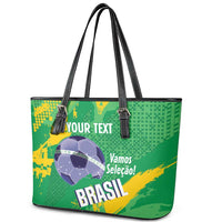 Custom Brazil Football Leather Tote Bag Vamos Selecao Brushes Style - Wonder Print Shop