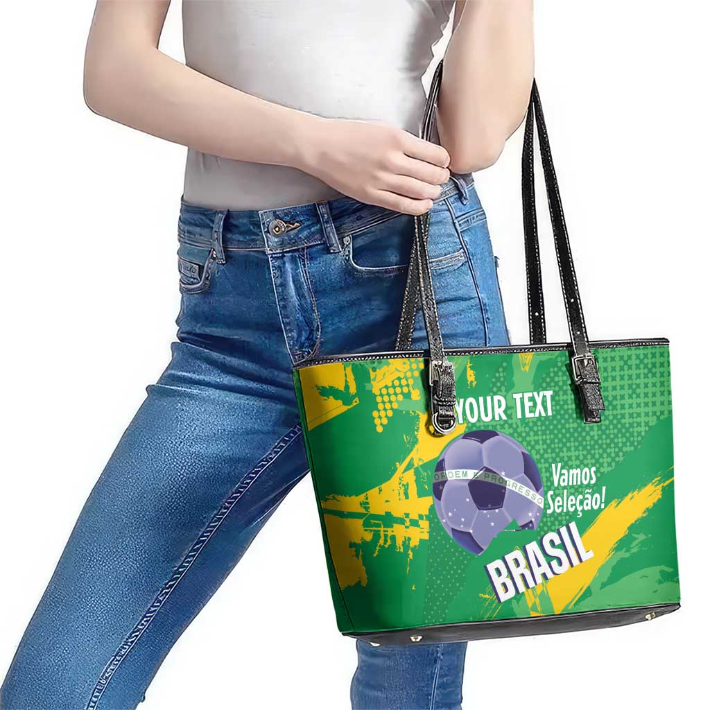 Custom Brazil Football Leather Tote Bag Vamos Selecao Brushes Style - Wonder Print Shop