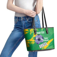 Custom Brazil Football Leather Tote Bag Vamos Selecao Brushes Style - Wonder Print Shop