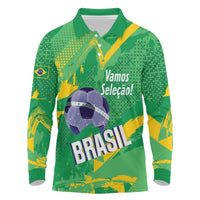 Custom Brazil Football Long Sleeve Polo Shirt Vamos Selecao Brushes Style - Wonder Print Shop