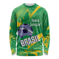 Custom Brazil Football Long Sleeve Shirt Vamos Selecao Brushes Style - Wonder Print Shop