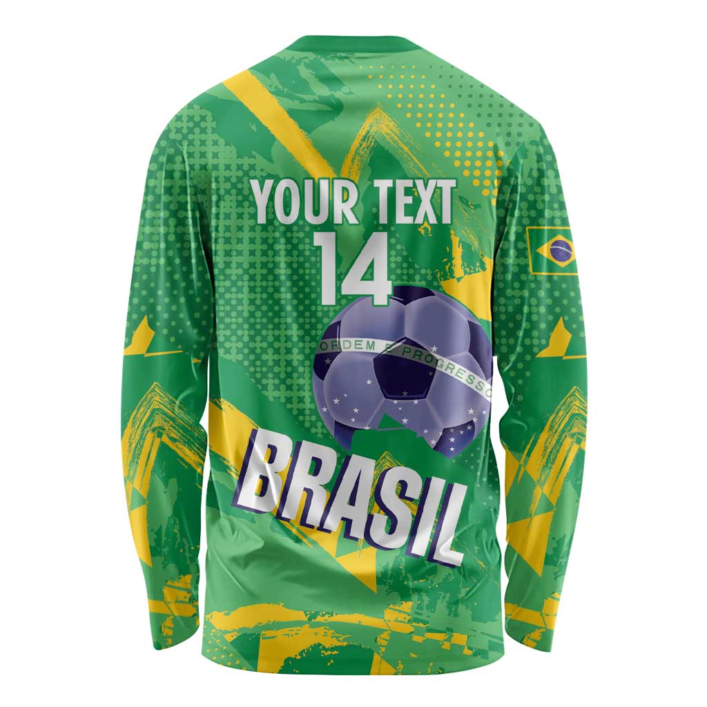 Custom Brazil Football Long Sleeve Shirt Vamos Selecao Brushes Style - Wonder Print Shop