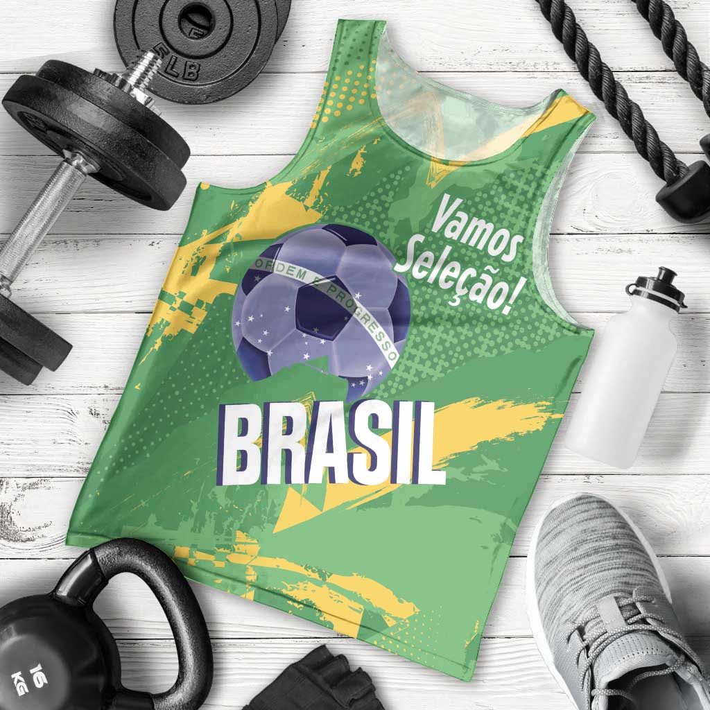 Custom Brazil Football Men Tank Top Vamos Selecao Brushes Style - Wonder Print Shop
