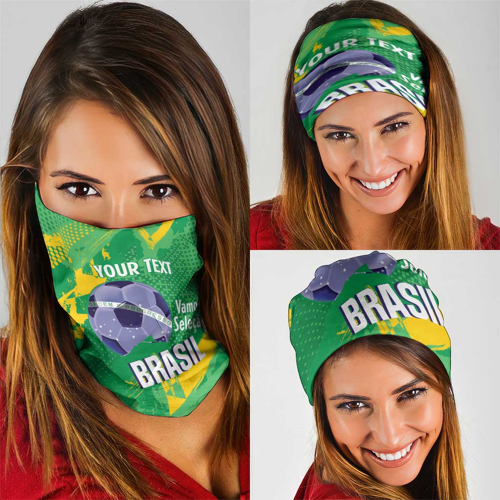 Custom Brazil Football Neck Gaiter Vamos Selecao Brushes Style - Wonder Print Shop