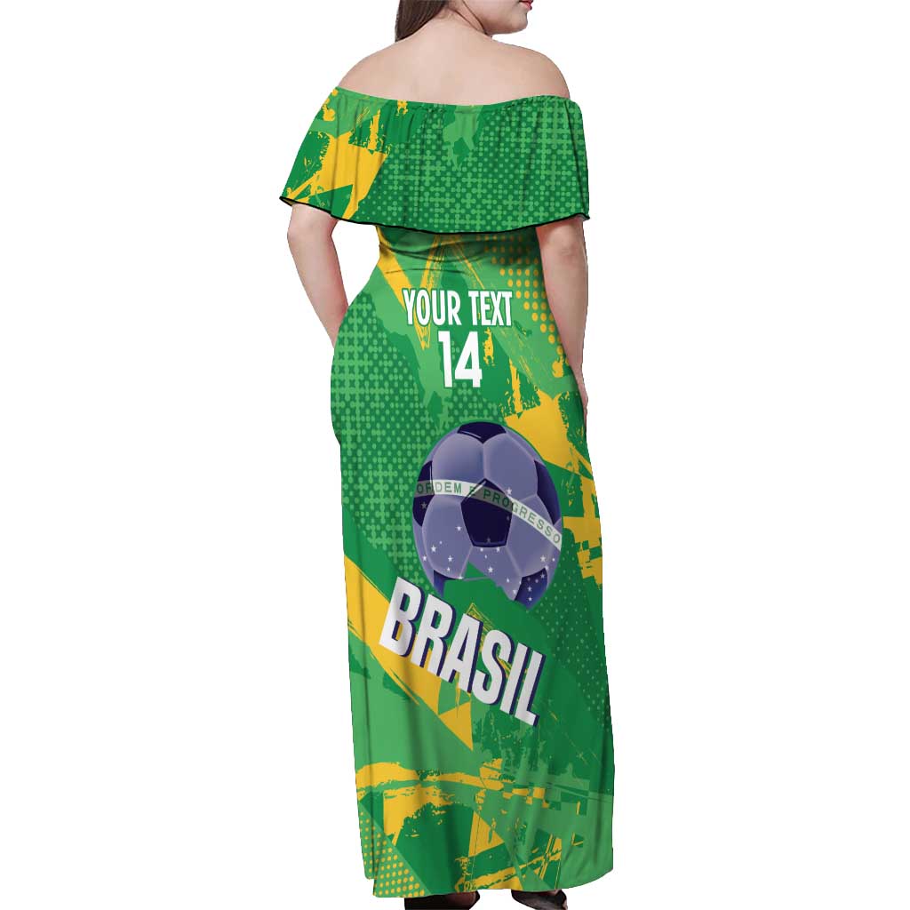 Custom Brazil Football Off Shoulder Maxi Dress Vamos Selecao Brushes Style - Wonder Print Shop
