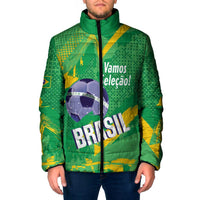 Custom Brazil Football Padded Jacket Vamos Selecao Brushes Style - Wonder Print Shop