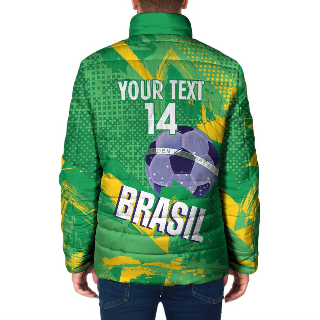 Custom Brazil Football Padded Jacket Vamos Selecao Brushes Style - Wonder Print Shop