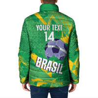 Custom Brazil Football Padded Jacket Vamos Selecao Brushes Style - Wonder Print Shop