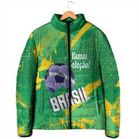 Custom Brazil Football Padded Jacket Vamos Selecao Brushes Style - Wonder Print Shop