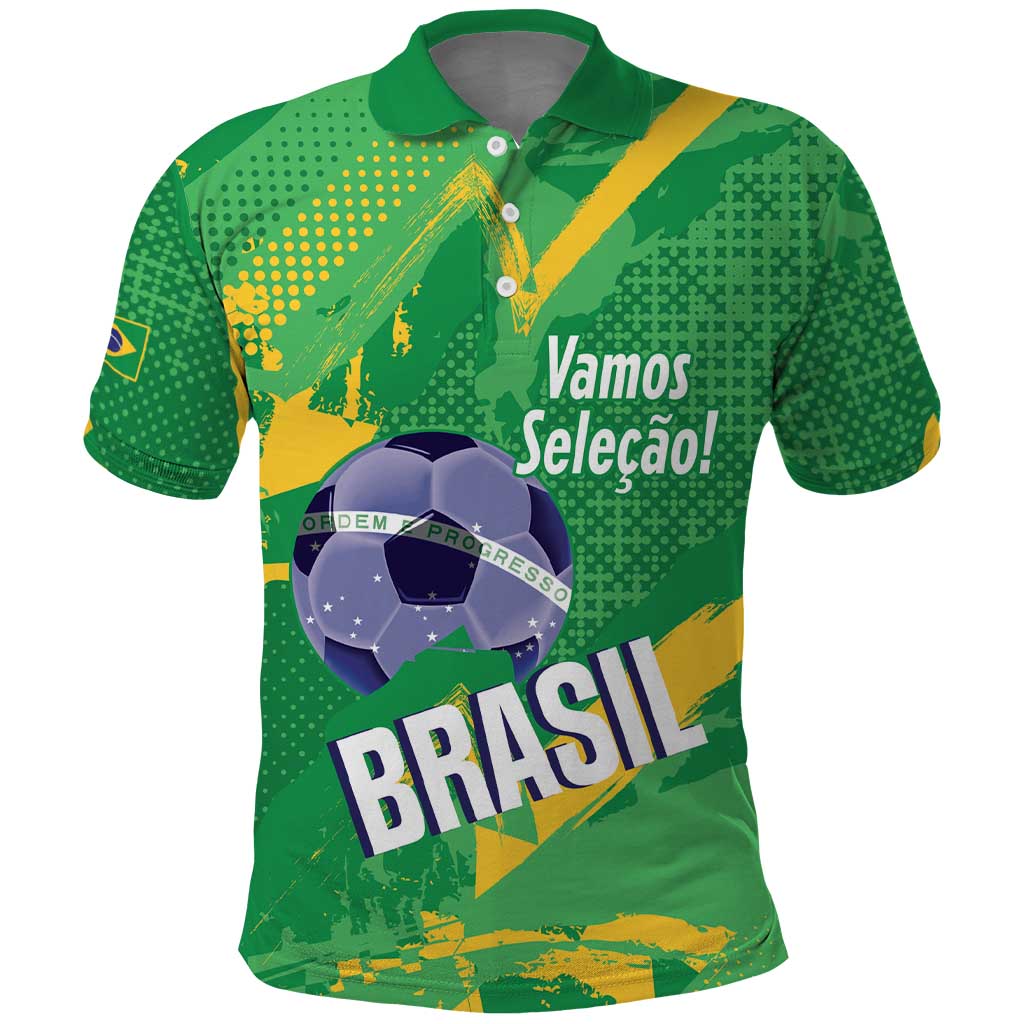 Custom Brazil Football Polo Shirt Vamos Selecao Brushes Style - Wonder Print Shop