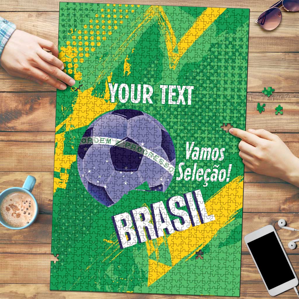 Custom Brazil Football Puzzle Vamos Selecao Brushes Style - Wonder Print Shop