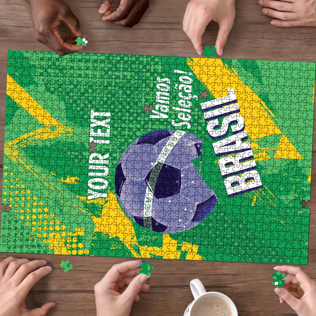 Custom Brazil Football Puzzle Vamos Selecao Brushes Style - Wonder Print Shop