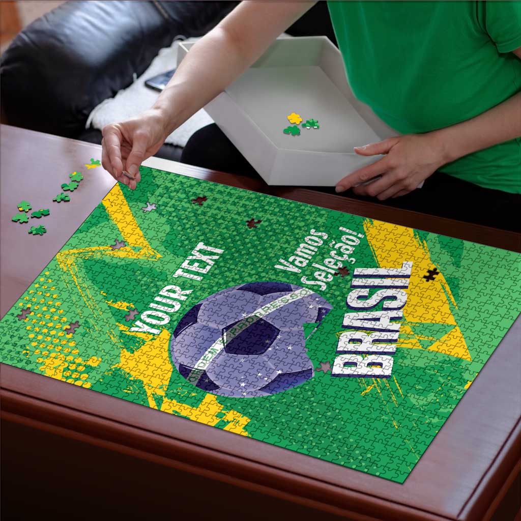 Custom Brazil Football Puzzle Vamos Selecao Brushes Style - Wonder Print Shop