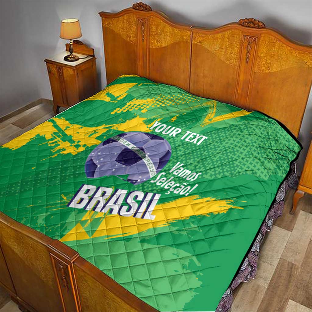 Custom Brazil Football Quilt Vamos Selecao Brushes Style - Wonder Print Shop