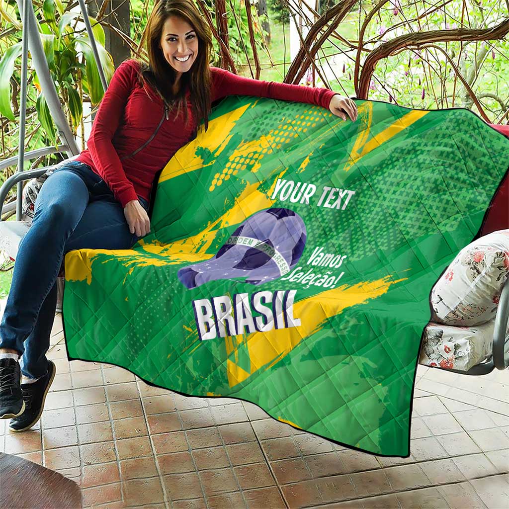 Custom Brazil Football Quilt Vamos Selecao Brushes Style - Wonder Print Shop