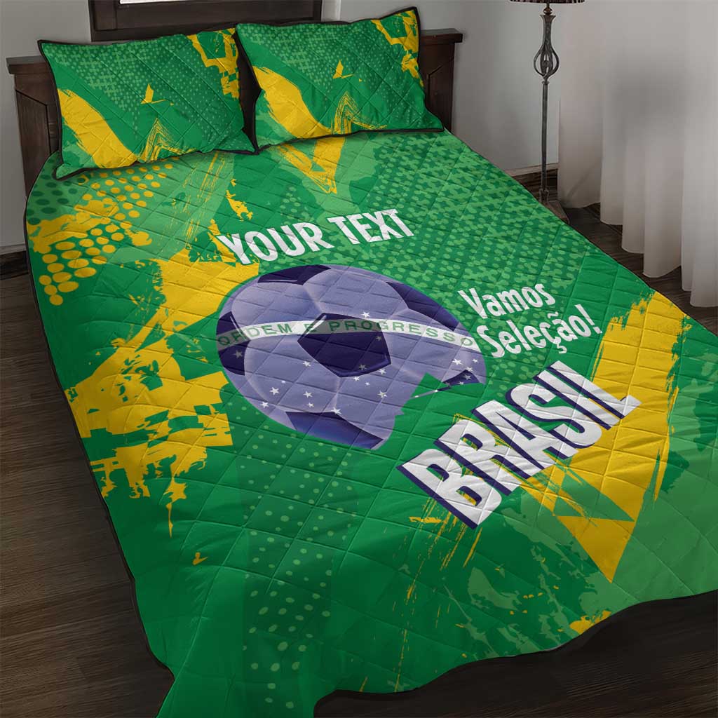 Custom Brazil Football Quilt Bed Set Vamos Selecao Brushes Style - Wonder Print Shop