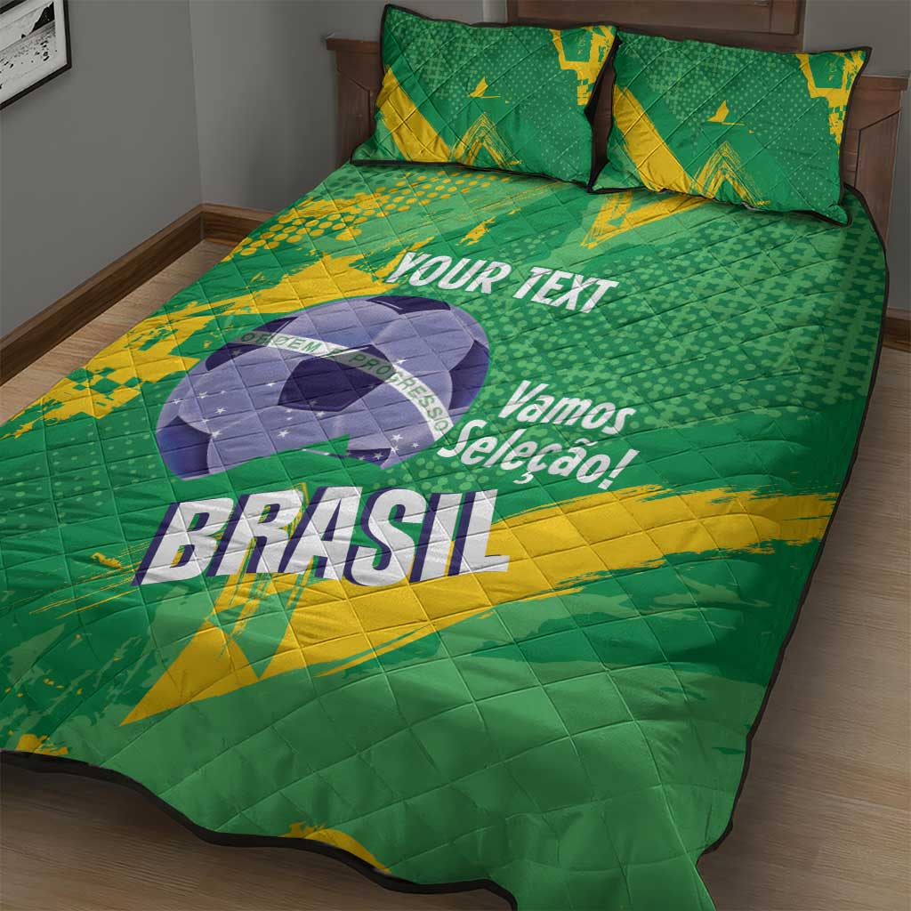 Custom Brazil Football Quilt Bed Set Vamos Selecao Brushes Style - Wonder Print Shop