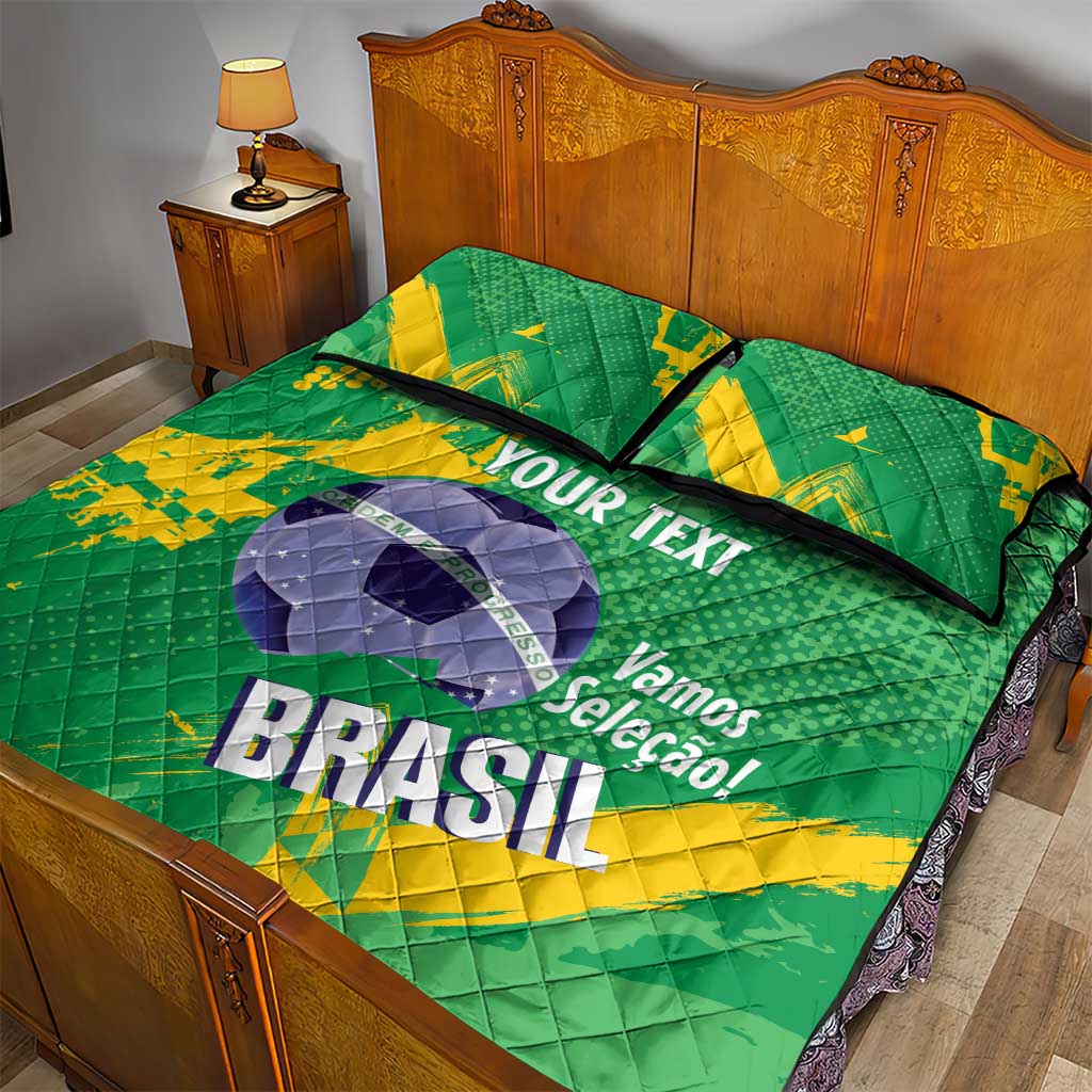 Custom Brazil Football Quilt Bed Set Vamos Selecao Brushes Style - Wonder Print Shop