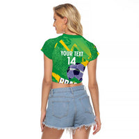 Custom Brazil Football Raglan Cropped T Shirt Vamos Selecao Brushes Style - Wonder Print Shop