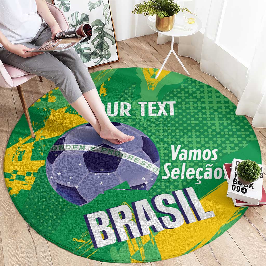 Custom Brazil Football Round Carpet Vamos Selecao Brushes Style - Wonder Print Shop