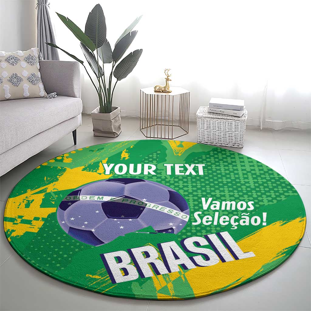 Custom Brazil Football Round Carpet Vamos Selecao Brushes Style - Wonder Print Shop