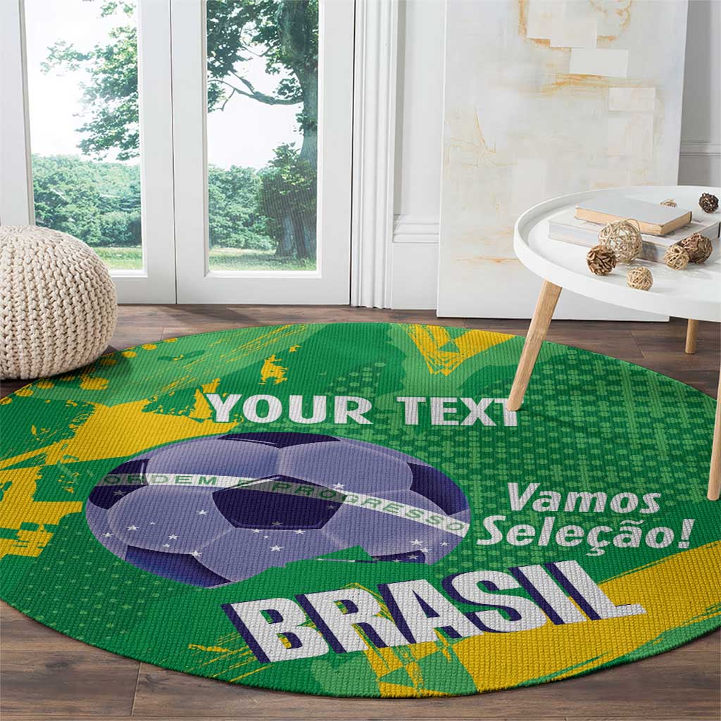 Custom Brazil Football Round Carpet Vamos Selecao Brushes Style - Wonder Print Shop