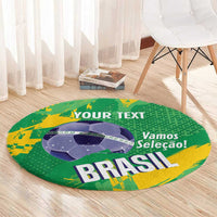 Custom Brazil Football Round Carpet Vamos Selecao Brushes Style - Wonder Print Shop