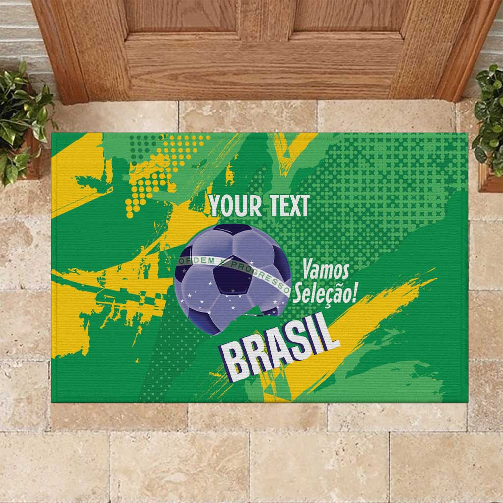 Custom Brazil Football Rubber Doormat Vamos Selecao Brushes Style - Wonder Print Shop