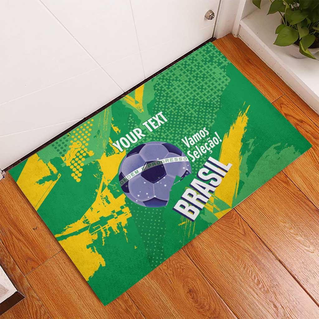Custom Brazil Football Rubber Doormat Vamos Selecao Brushes Style - Wonder Print Shop
