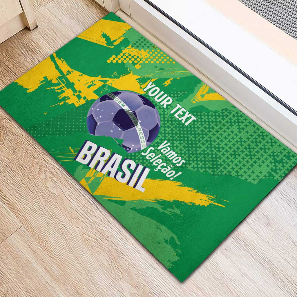 Custom Brazil Football Rubber Doormat Vamos Selecao Brushes Style - Wonder Print Shop