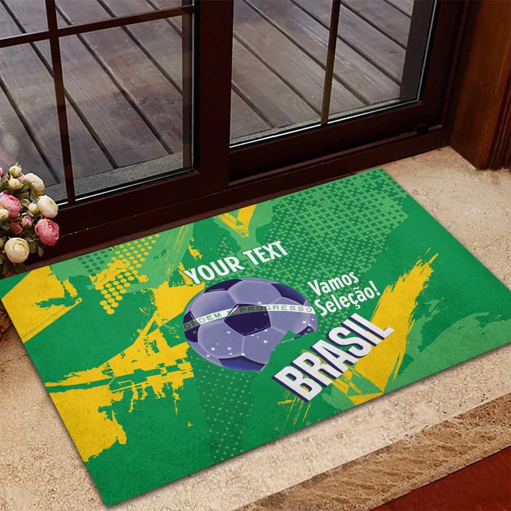 Custom Brazil Football Rubber Doormat Vamos Selecao Brushes Style - Wonder Print Shop
