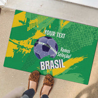 Custom Brazil Football Rubber Doormat Vamos Selecao Brushes Style - Wonder Print Shop