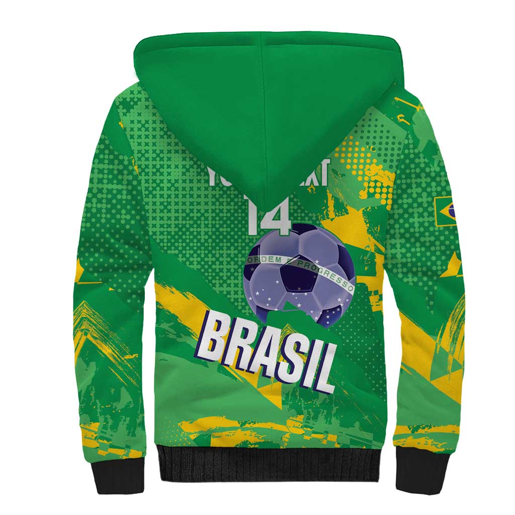 Custom Brazil Football Sherpa Hoodie Vamos Selecao Brushes Style - Wonder Print Shop