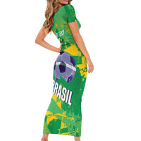Custom Brazil Football Short Sleeve Bodycon Dress Vamos Selecao Brushes Style - Wonder Print Shop