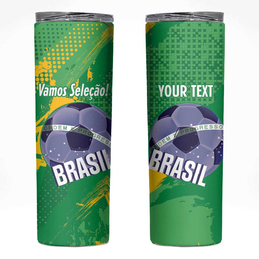 Custom Brazil Football Skinny Tumbler Vamos Selecao Brushes Style - Wonder Print Shop