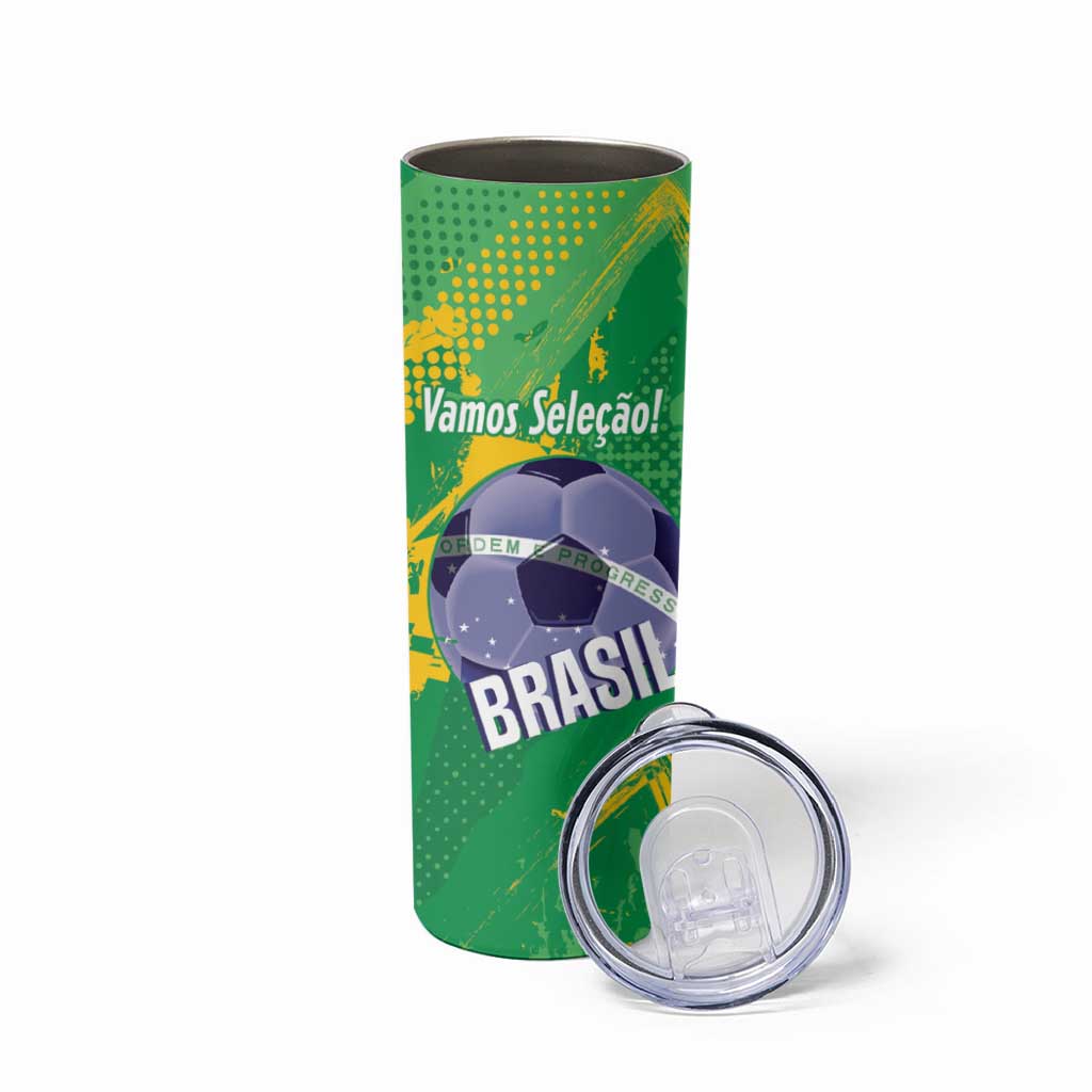 Custom Brazil Football Skinny Tumbler Vamos Selecao Brushes Style - Wonder Print Shop