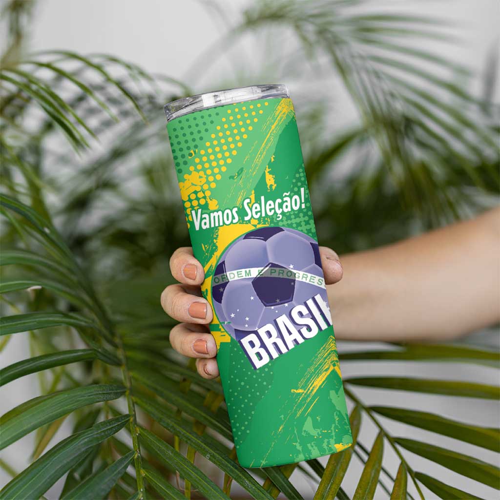 Custom Brazil Football Skinny Tumbler Vamos Selecao Brushes Style - Wonder Print Shop