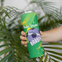 Custom Brazil Football Skinny Tumbler Vamos Selecao Brushes Style - Wonder Print Shop
