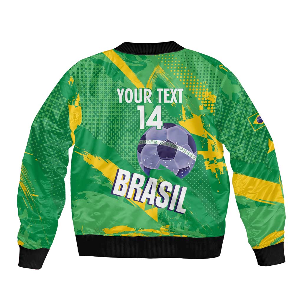 Custom Brazil Football Sleeve Zip Bomber Jacket Vamos Selecao Brushes Style - Wonder Print Shop
