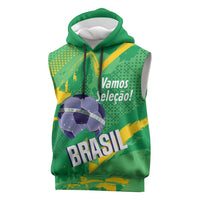 Custom Brazil Football Sleeveless Hoodie Vamos Selecao Brushes Style - Wonder Print Shop