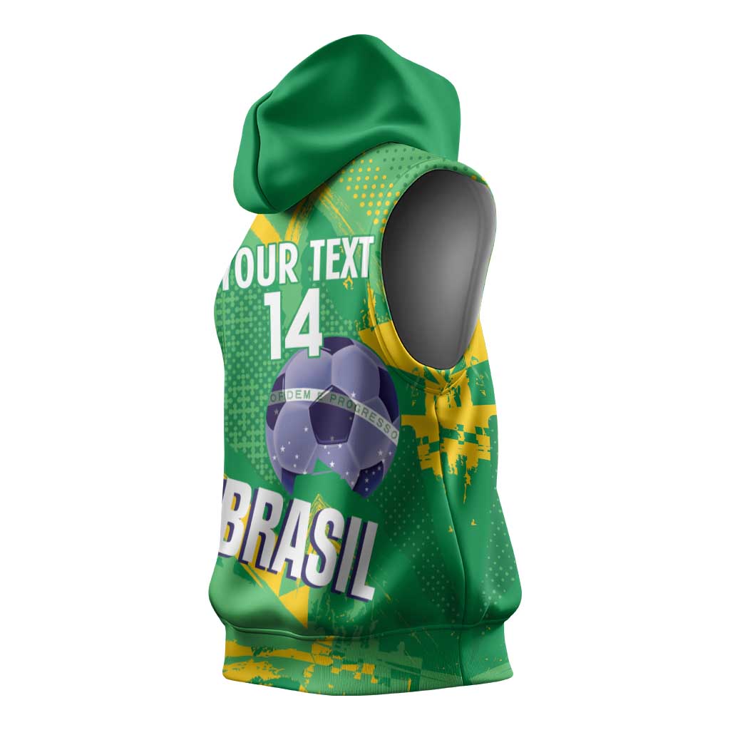 Custom Brazil Football Sleeveless Hoodie Vamos Selecao Brushes Style - Wonder Print Shop