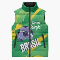 Custom Brazil Football Sleeveless Puffer Jacket Vamos Selecao Brushes Style - Wonder Print Shop