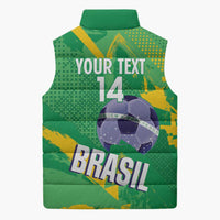 Custom Brazil Football Sleeveless Puffer Jacket Vamos Selecao Brushes Style - Wonder Print Shop
