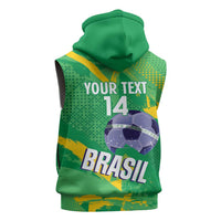 Custom Brazil Football Sleeveless Zip Hoodie Vamos Selecao Brushes Style - Wonder Print Shop